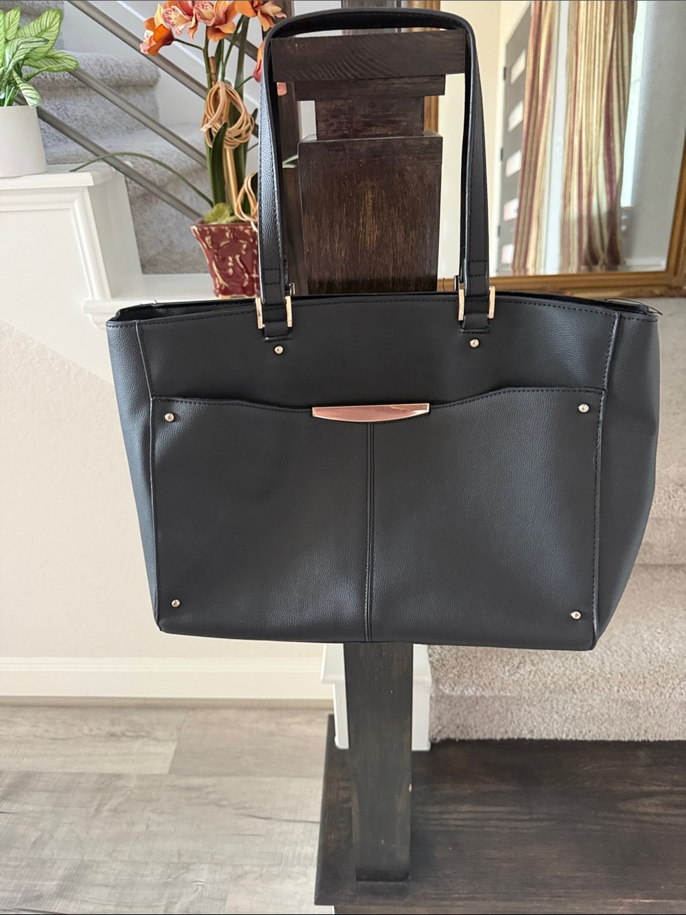 Ann Taylor Black Tote with Rose Gold Hardware